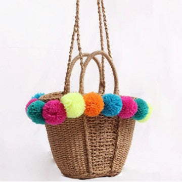 Damen Strandtasche mit bunten Pompons Karnz