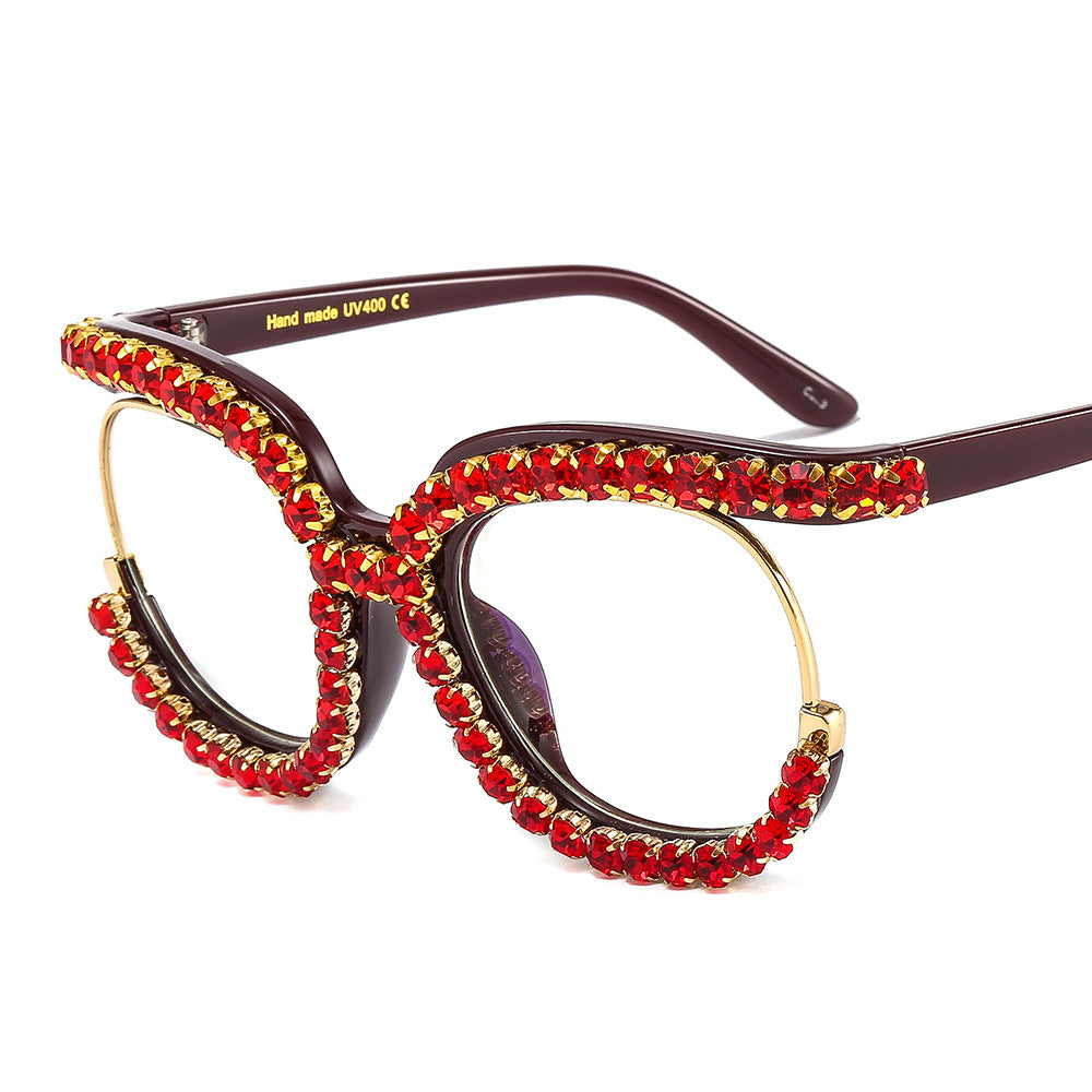 Damen Glamouröse Cat-Eye-Sonnenbrille mit funkelndem Kristallbesatz Karnz