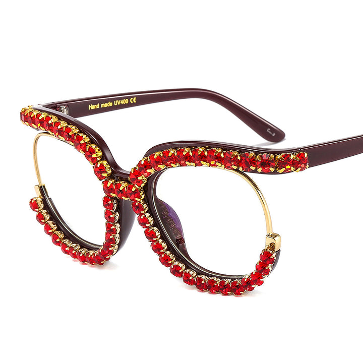Damen Glamouröse Cat-Eye-Sonnenbrille mit funkelndem Kristallbesatz Karnz