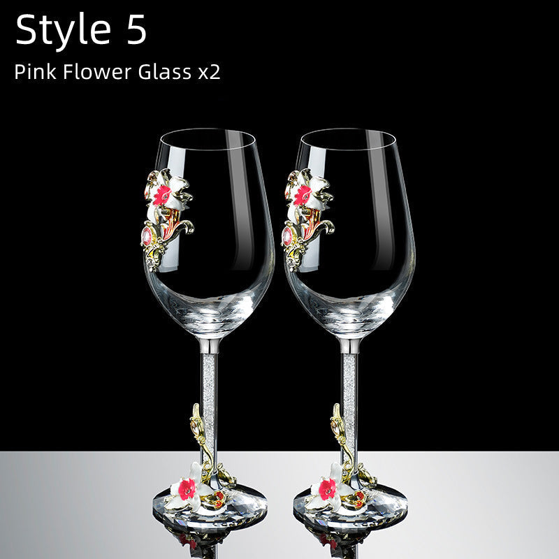 Metallic Flower Crystal Weingläser mit Dekanter Koffer Set | Karnz