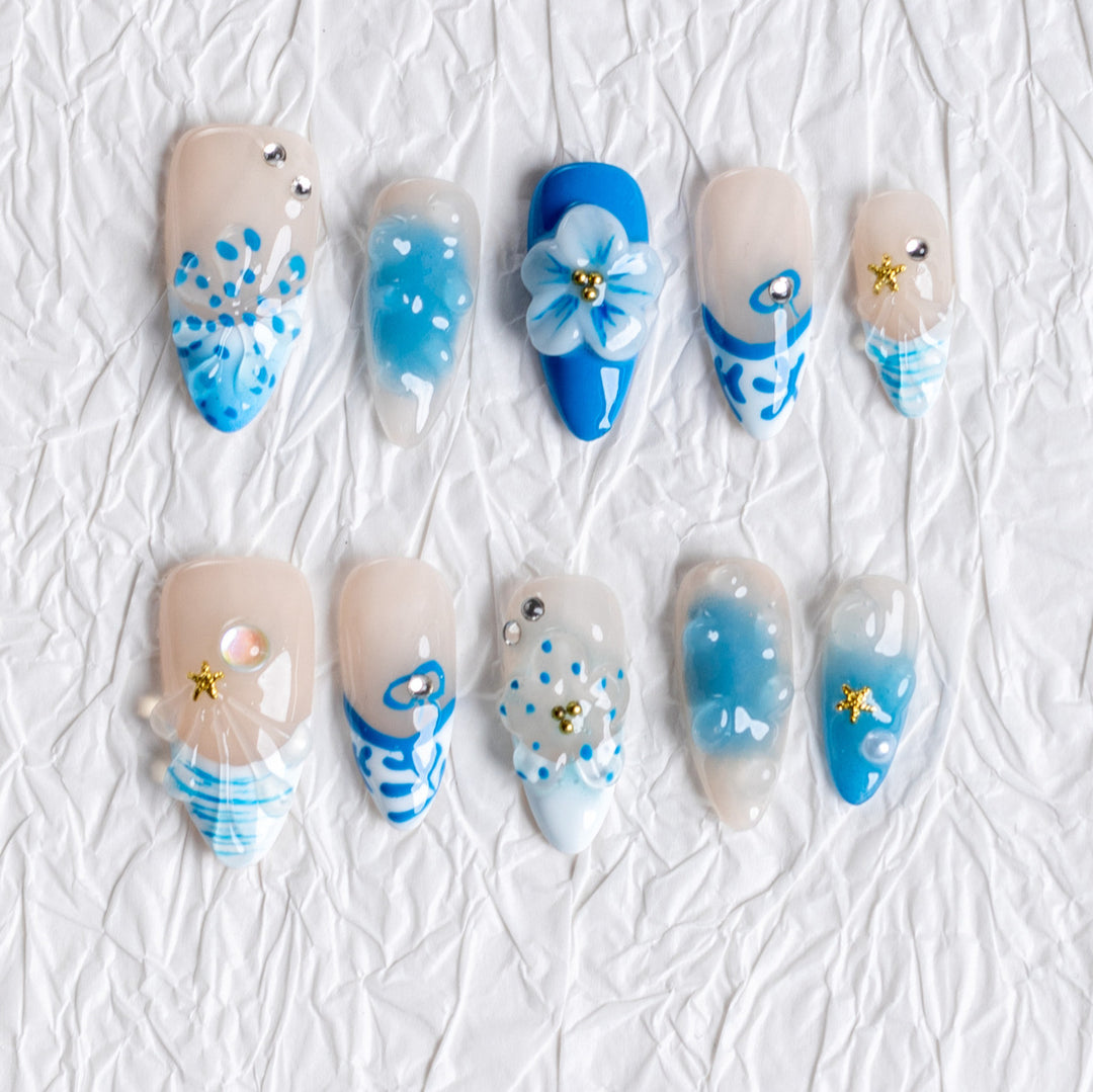 Künstlerisches Floral Dekoratives Press-On Nagelset