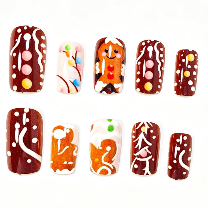 Festliche Lebkuchen-Themen Press-On Nagelkunst Karnz