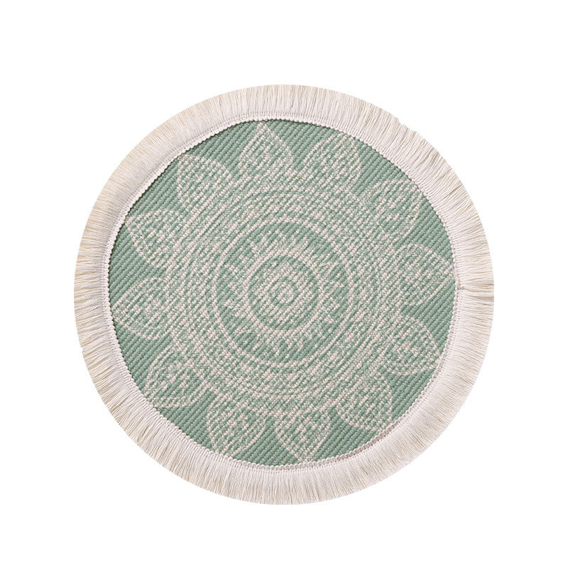 Rundes gewebtes Tisch-Platzset mit Fransenrand und Mandala-Jacquard