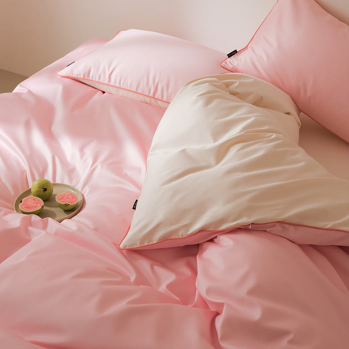 Luxus Baumwoll-Satin Bettbezug Set mit kontrastierender Paspel und verdecktem Verschluss