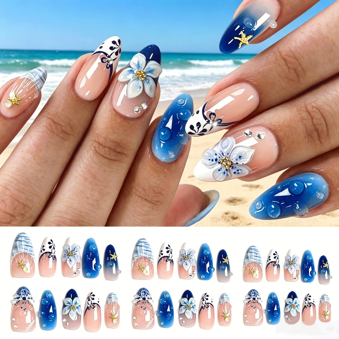 Künstlerisches florales Press-On-Nagelset Karnz