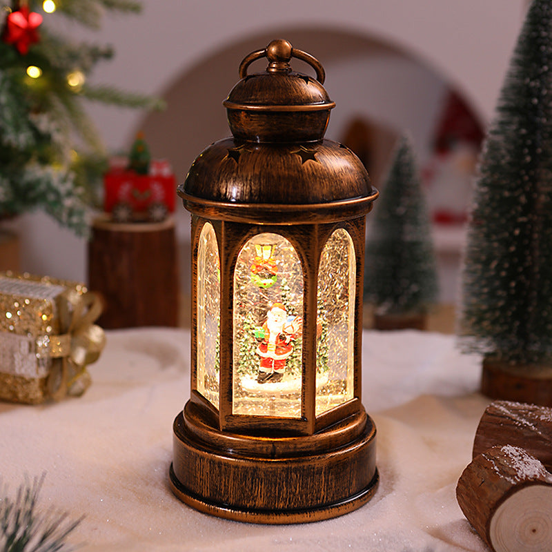 Beleuchtete Weihnachtslaterne mit Weihnachtsmann-Szene Karnz