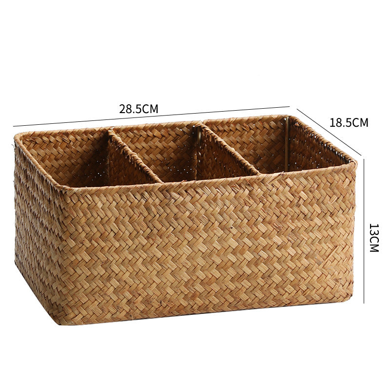 Unisex Aufbewahrungskorb mit drei Fächern aus handgewebtem Naturmaterial Karnz