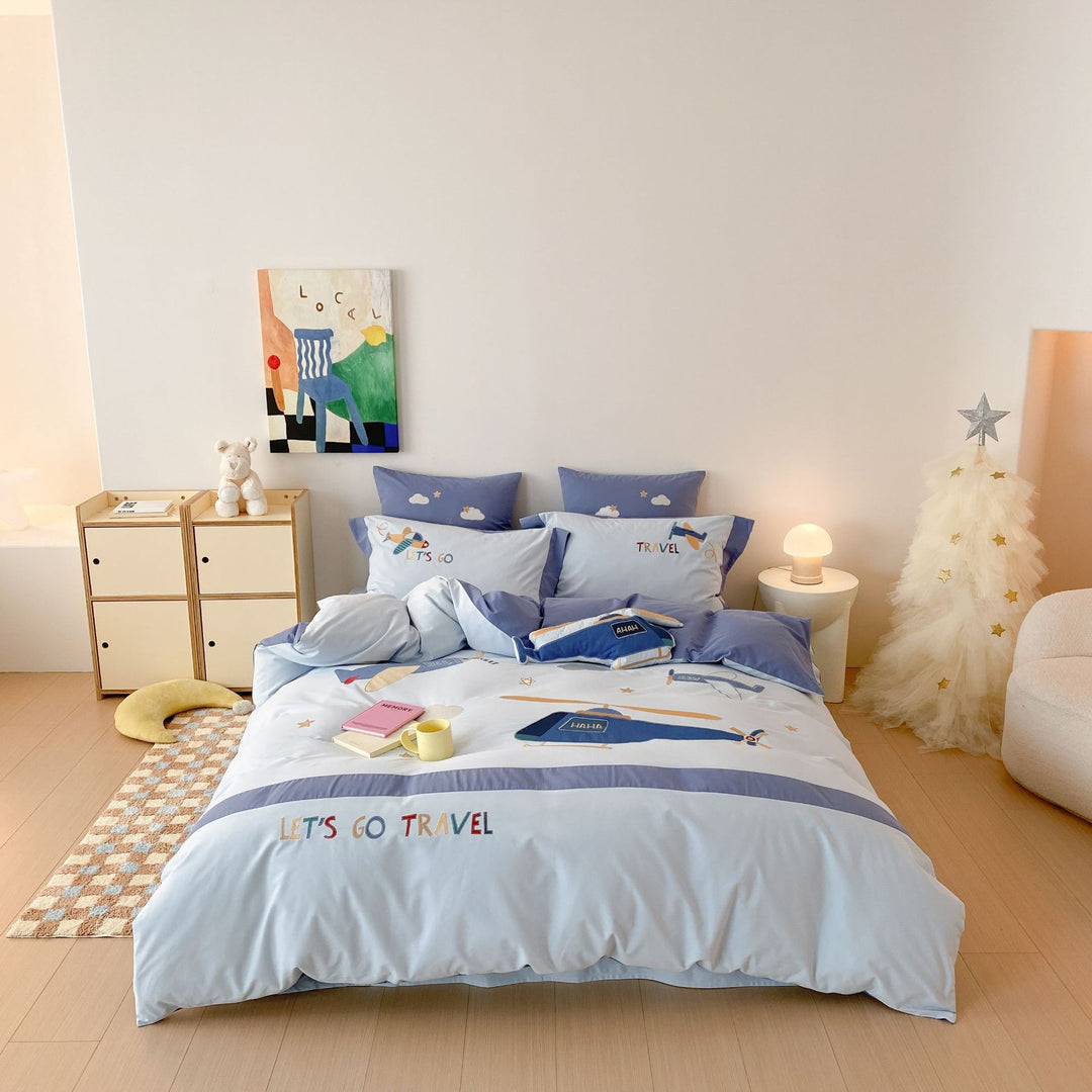 Kinder-Reise-theme Baumwoll-Percale Bettbezug Set
