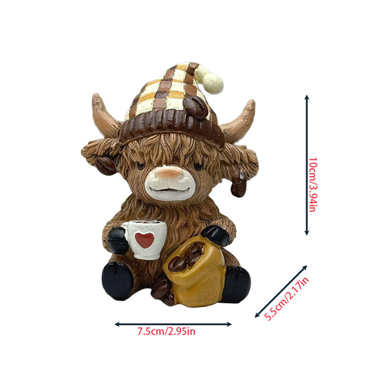 Dekofigur eines Highlandrinds mit Accessoires Karnz