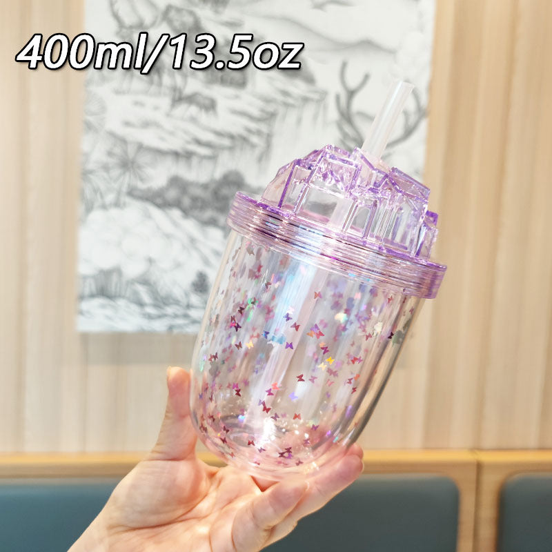 Damen Glitzernde Trinkbecher mit Strohhalm Karnz