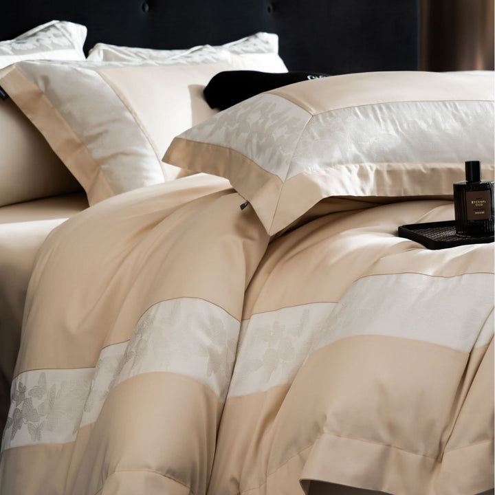 Ultra-weiches Satin-Jacquard-Bettbezug-Set mit bestickten Oxford-Kissenbezügen