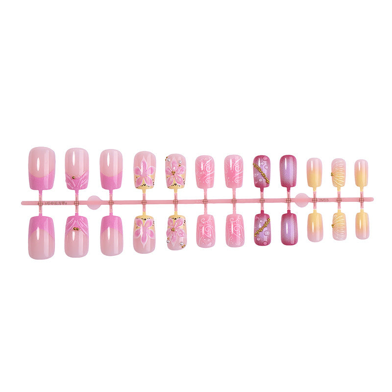 Premium Künstlerische Press-On Nagelset mit Dekorativen Floral-Elementen Karnz
