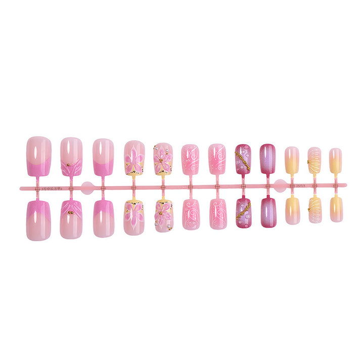 Premium Künstlerische Press-On Nagelset mit Dekorativen Floral-Elementen Karnz