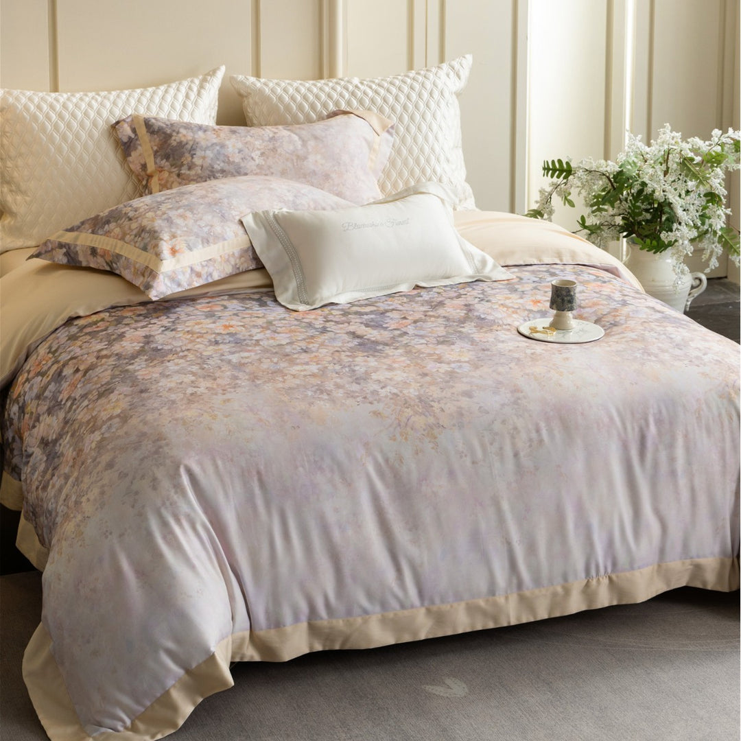 Blumen Aquarell Baumwoll-Satin Bettbezug Set