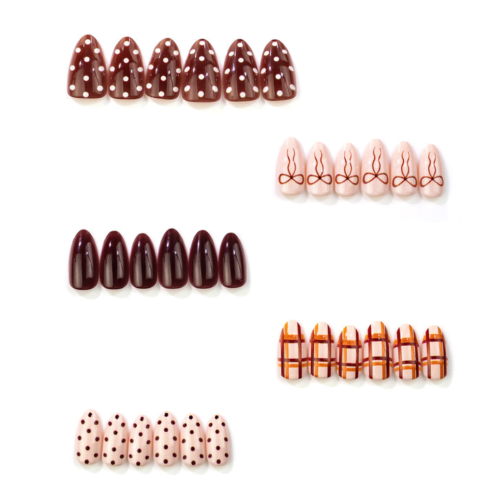 Dekoratives Press-On Nagelkunstset mit Schleifen- und Punkte-Designs Karnz