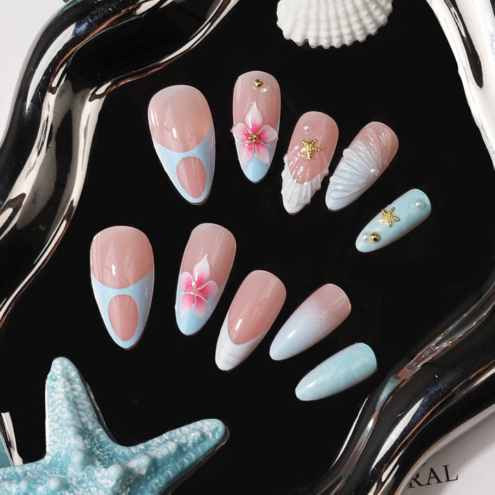 Künstlerisches von Meer inspiriertes Press-On Nagelset Karnz