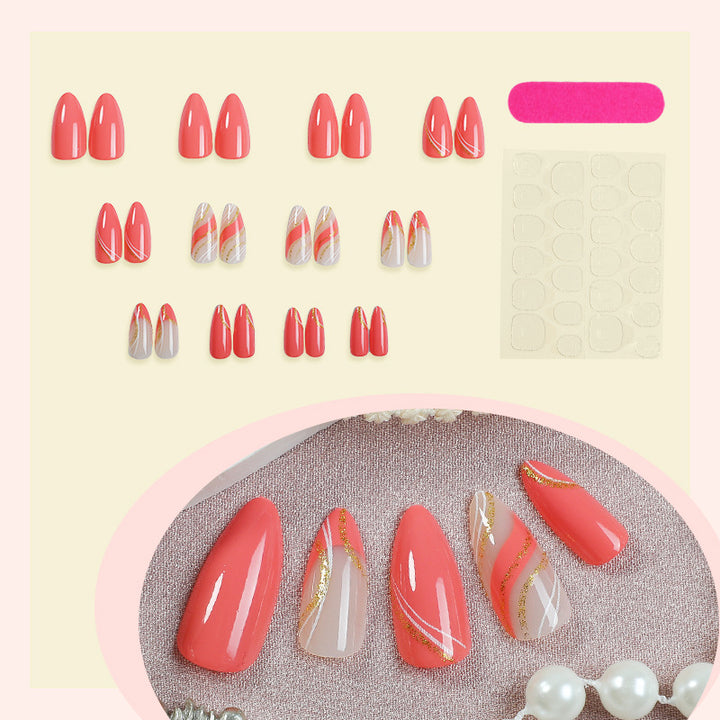 Premium Gel Press-On Nagelset mit eleganten Wirbeln und schimmernden Akzenten Karnz