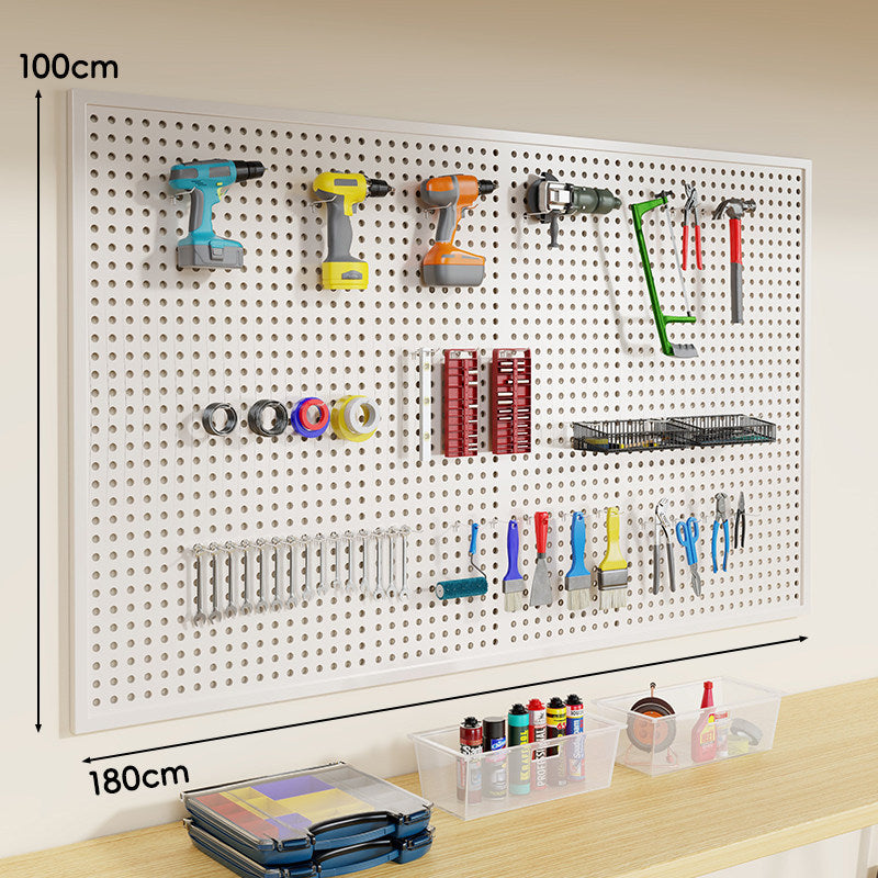 Wandmontiertes perforiertes Metall-Pegboard-Werkzeugorganisator-Panel mit modularen Haken und Aufbewahrungsbehältern