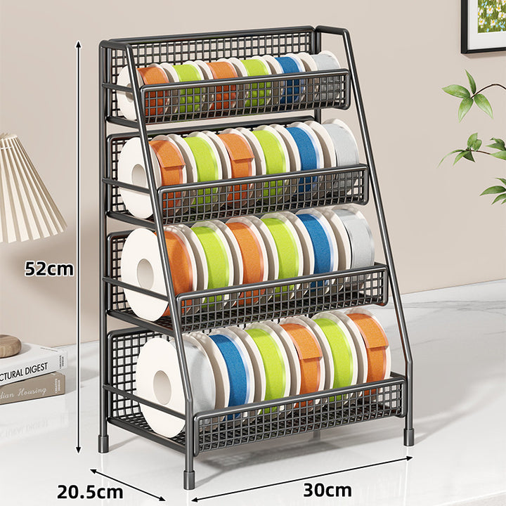 Vierstufiger geneigter Drahtgitter-Roll-Organizer-Ständer für Klebeband, Bänder und Bastelspulen