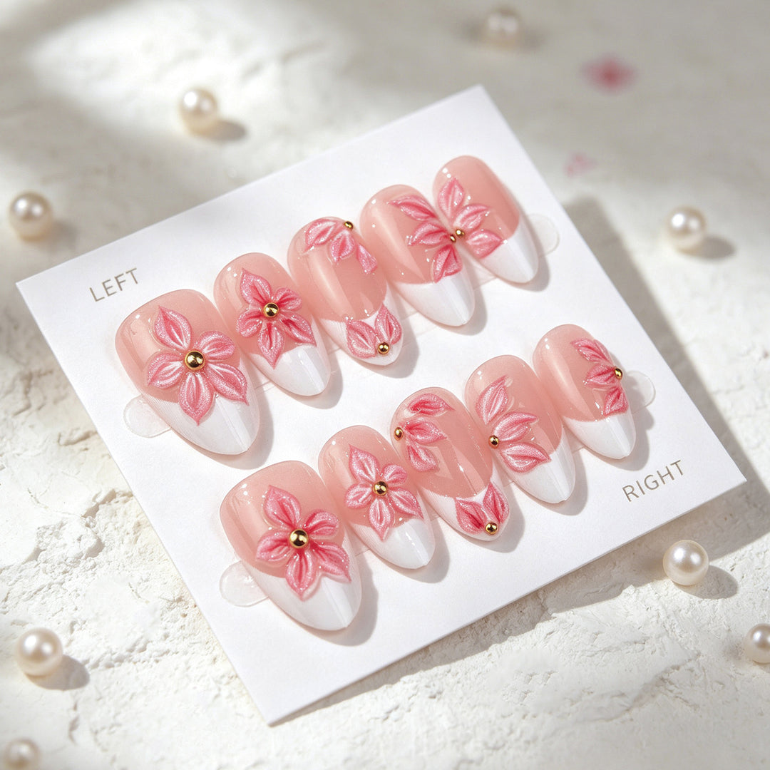 Blumenverzierte Press-On Nagelkunstset