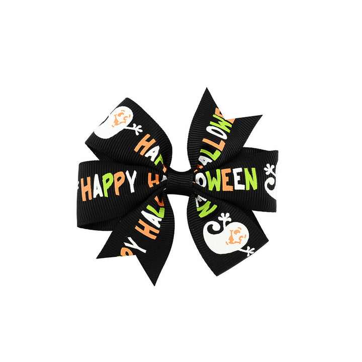 Halloween Schleife mit Kürbis- und Hexen-Motiven
