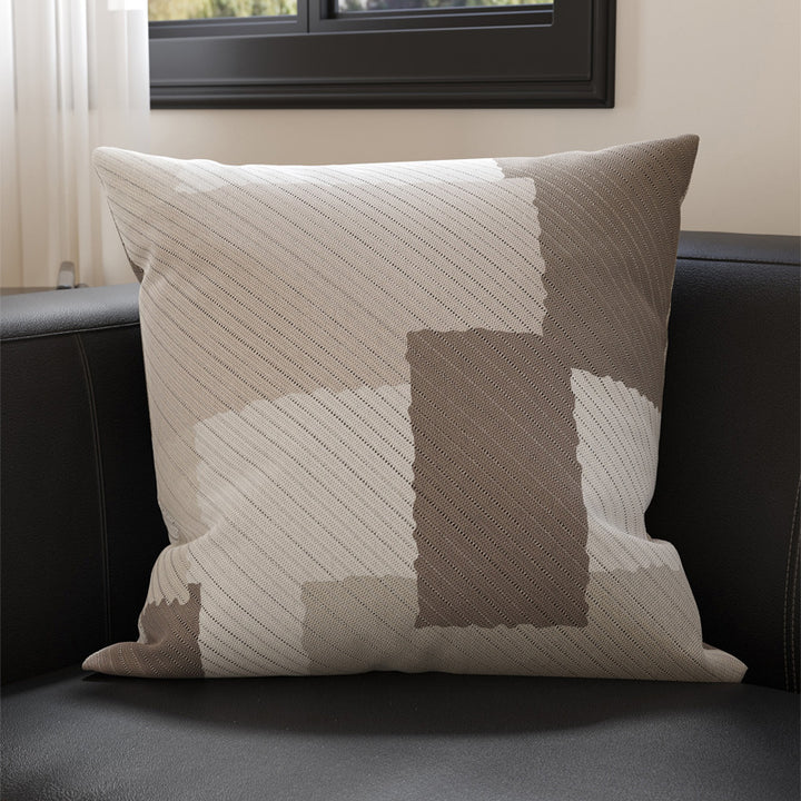 Decorative Knit-Texture Square Throw Pillow Cover with Abstract Block Print
