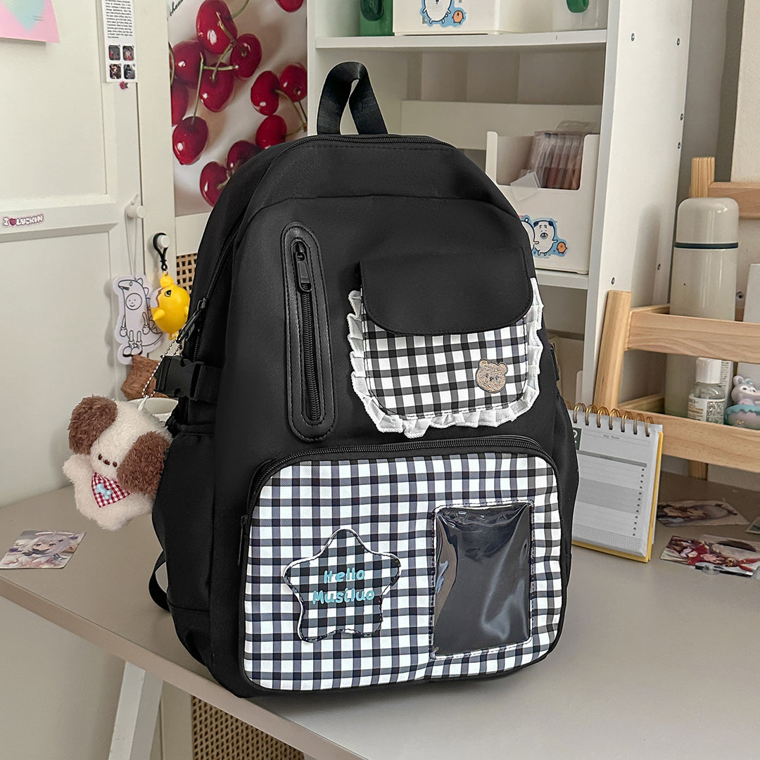 Stilvolles Gingham-Druck-Rucksack Karnz