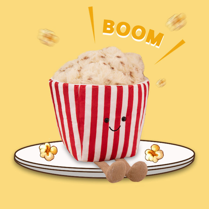 Kawaii Popcorn Box Plüschspielzeug mit fuzzy Popcorn-Deckel und baumelnden Strickbeinen Karnz