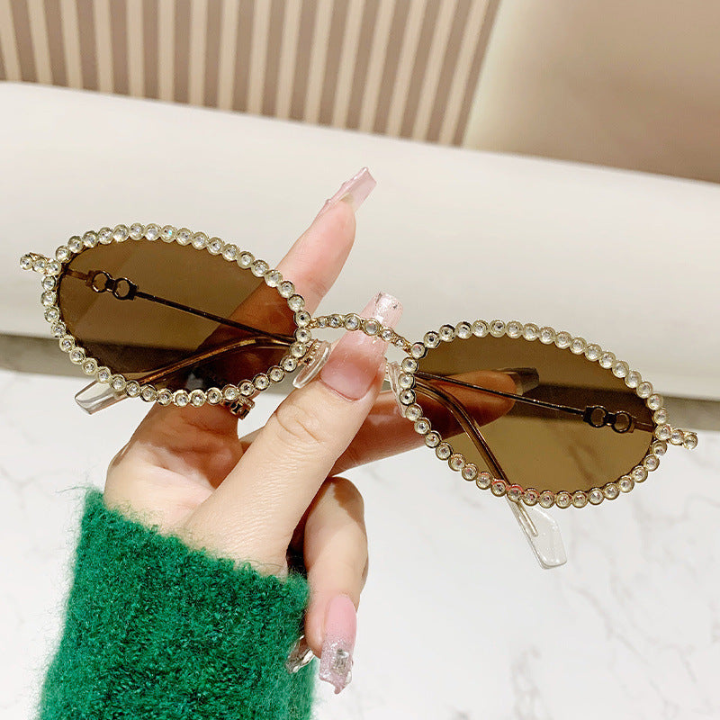 Damen Designer-Brillengestell mit extravagantem Perlenrahmen Karnz