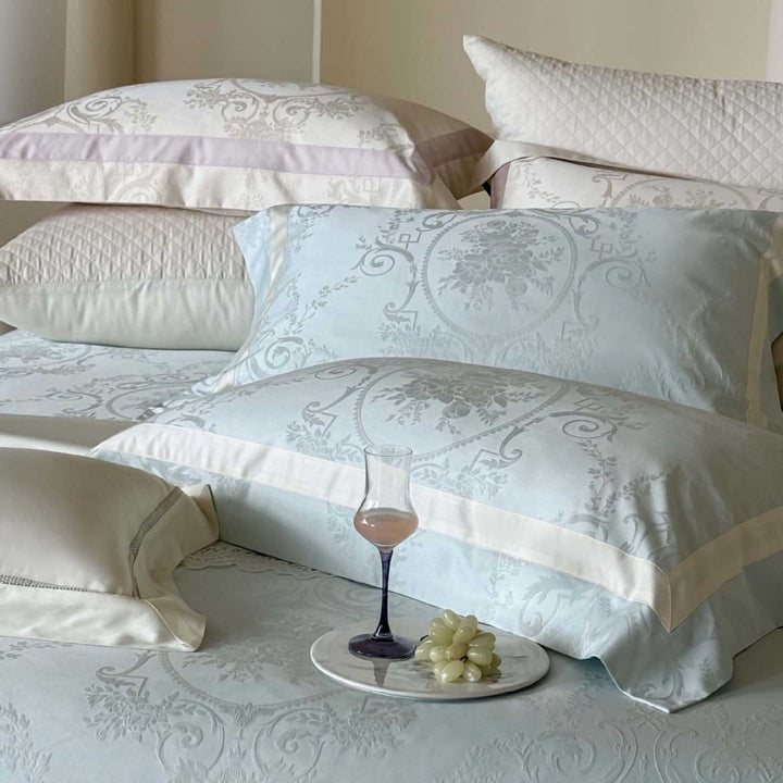 Jacquard Medaillon Damask Baumwollsatin Bettbezug Set mit Satinrand