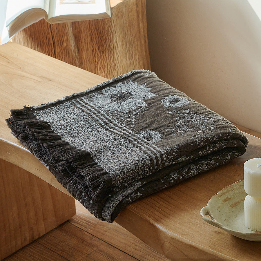 Jacquard Blumentexturiertes Wurfdecke mit Fransenrand