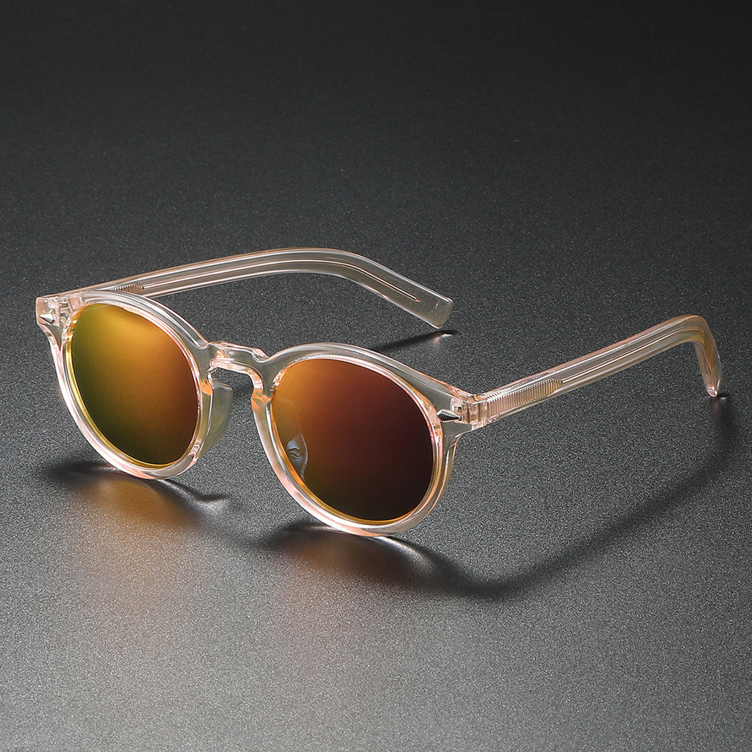 Damen Rund-Sonnenbrille mit transparentem Rahmen und reflektierenden Gläsern Karnz