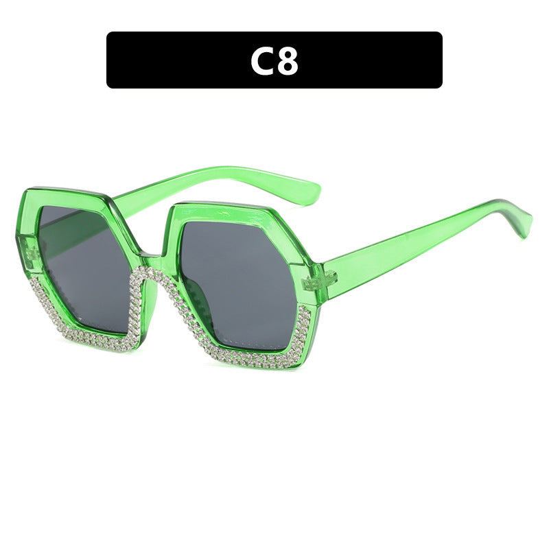 Damen extravagante Sonnenbrille mit hexagonalem Rahmen und strassbesetzten Akzenten Karnz