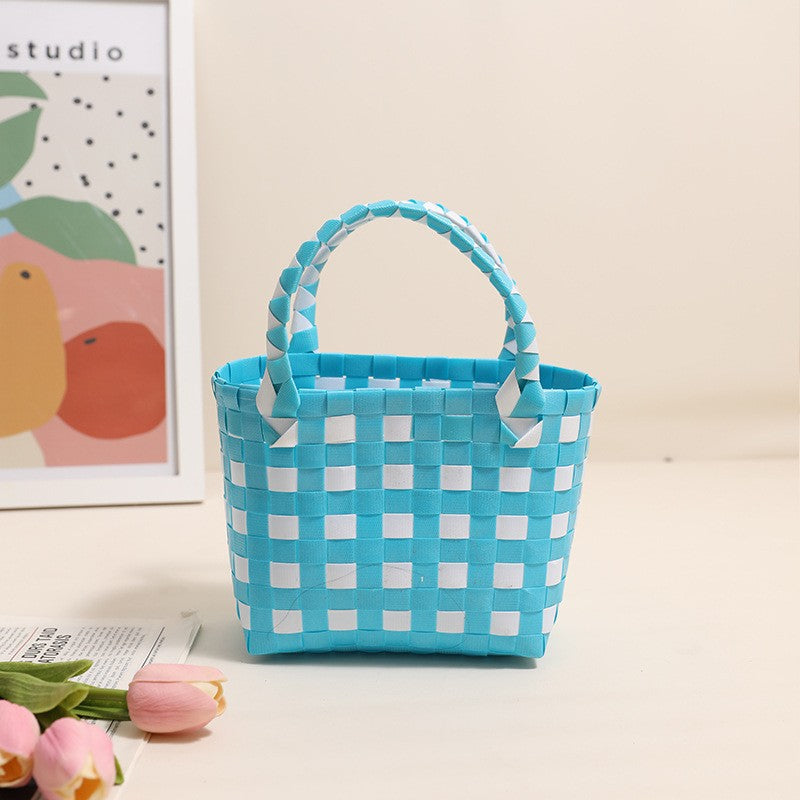 Damen Handtasche aus geflochtenem Kunststoff mit fröhlichem Muster Karnz