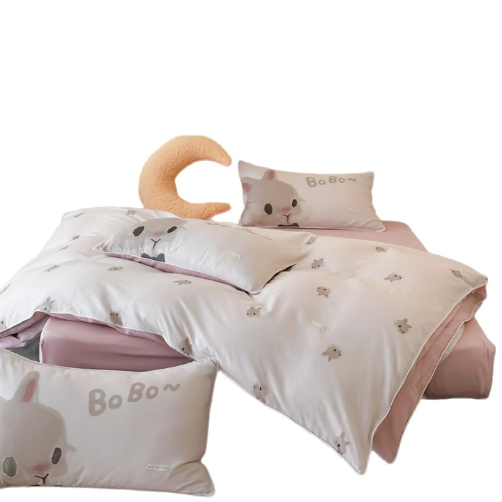Kinder-Bettwäsche-Set mit zarten Häschen-Aquarellmotiven und extra-weichem Jersey-Touch
