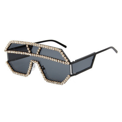 Damen stilvolle Sonnenbrille mit geometrischem Rahmen und Strassverzierung Karnz