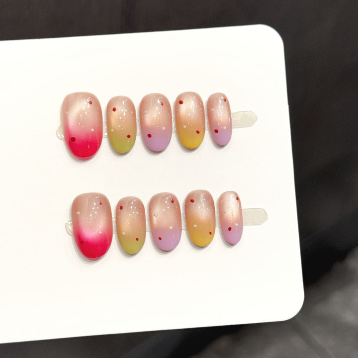 Ombre-Gradient-Press-On-Nagelset mit Glitzerakzenten