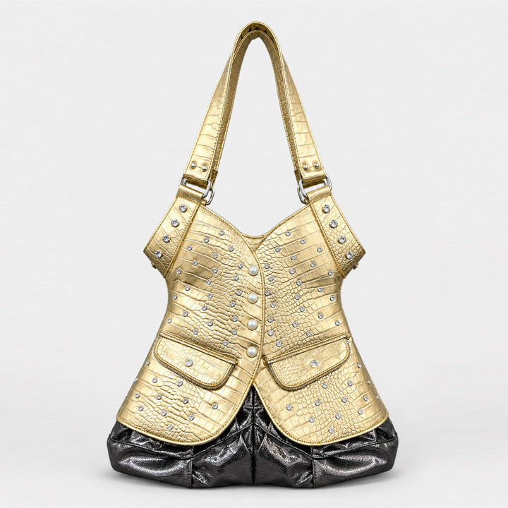 Nieten-Krokodil-Prägeleder-Handtasche