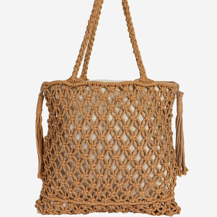 Damen Makramee Strandtasche mit eleganten Fransen Karnz