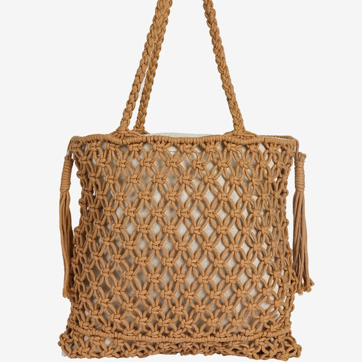 Damen Makramee Strandtasche mit eleganten Fransen Karnz