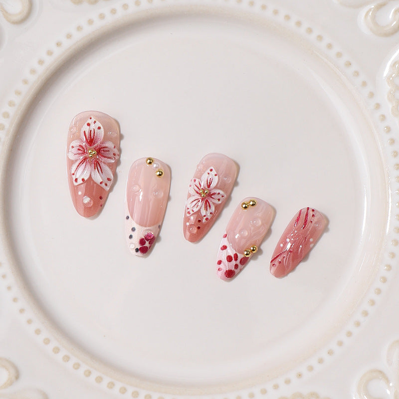 Premium Dekorative Florale Press-On Nagelspitzen Karnz