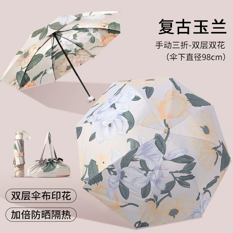 Damen Eleganter Falt-Regenschirm mit floralen Akzenten Karnz