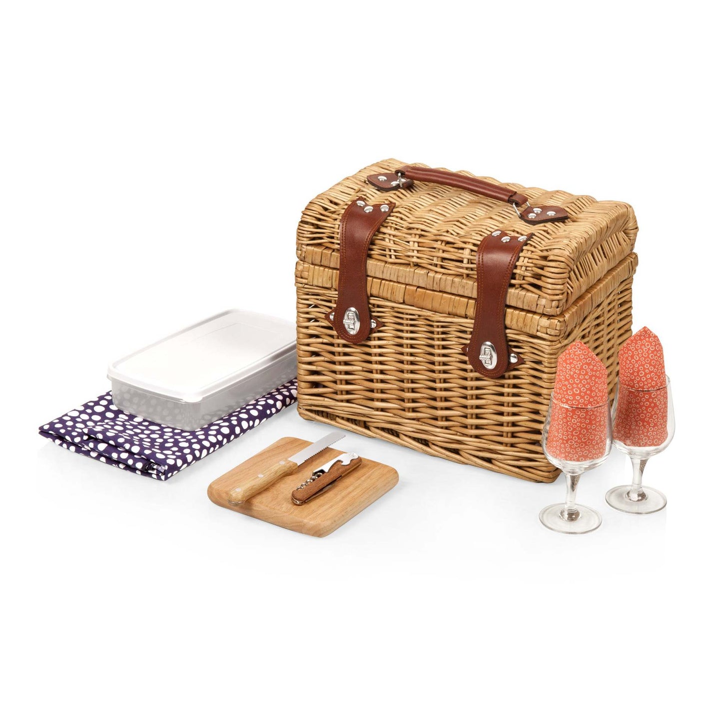 Damen Picknickkorb mit stilvollen Gläsern und Holzbrettern Karnz