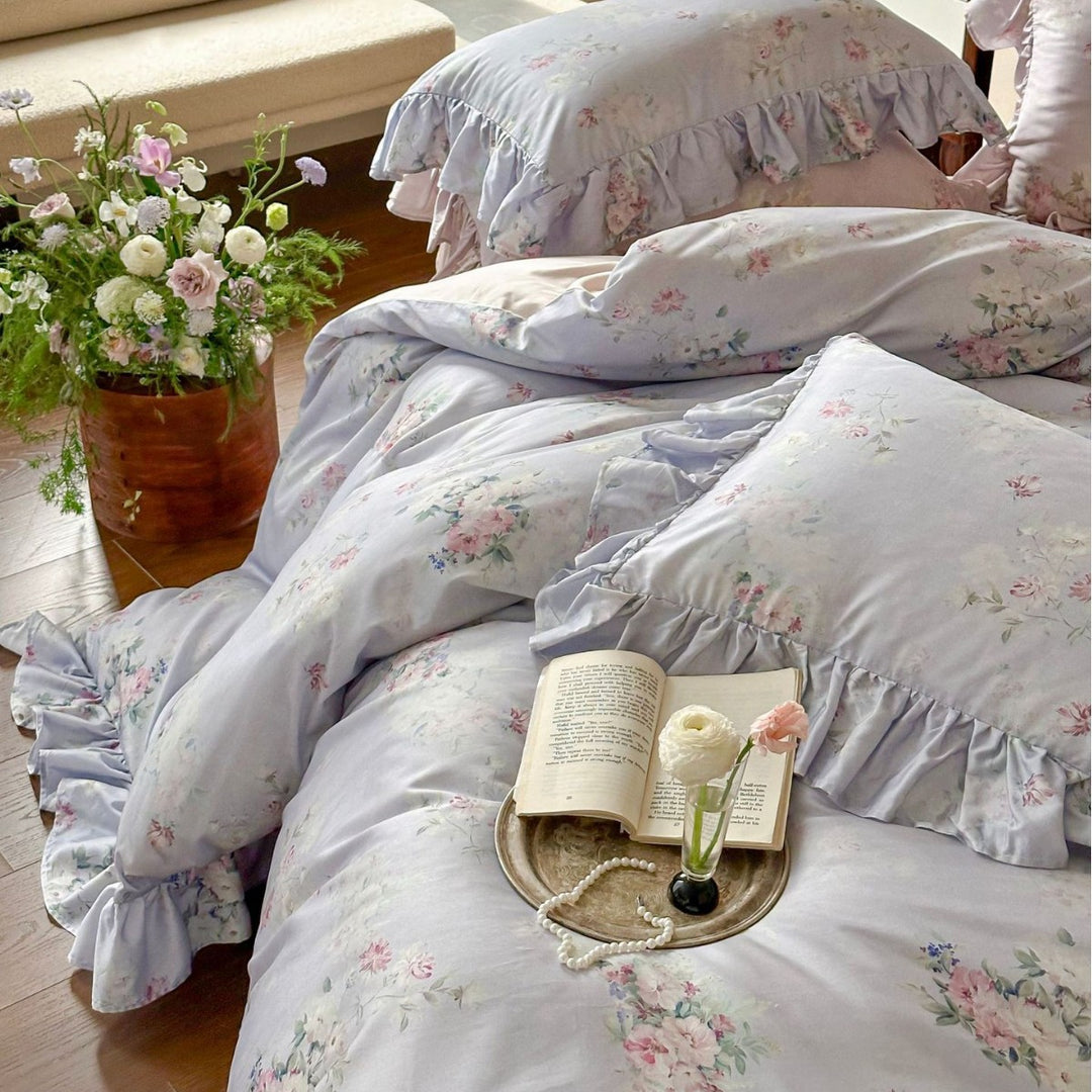 Romantisches Bettwäsche-Set mit Rüschen und Vintage-Blumenmuster