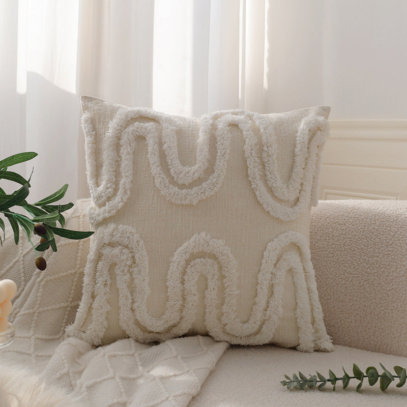 Quadratischer Zierkissenbezug mit 3D‑Chenille‑Wellenstruktur und weichem Baumwollmix Karnz