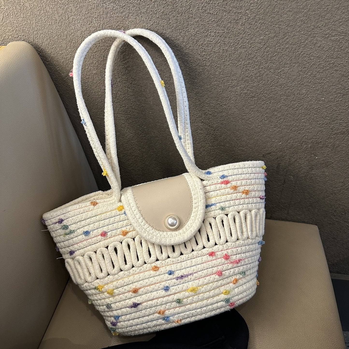 Damen Modische Handtasche mit buntem Baumwollgeflecht Karnz
