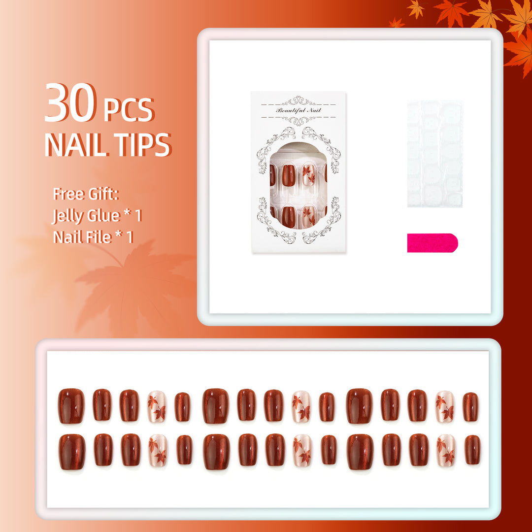 Manuelle Press-On Nagelset mit Herbstblattdesign