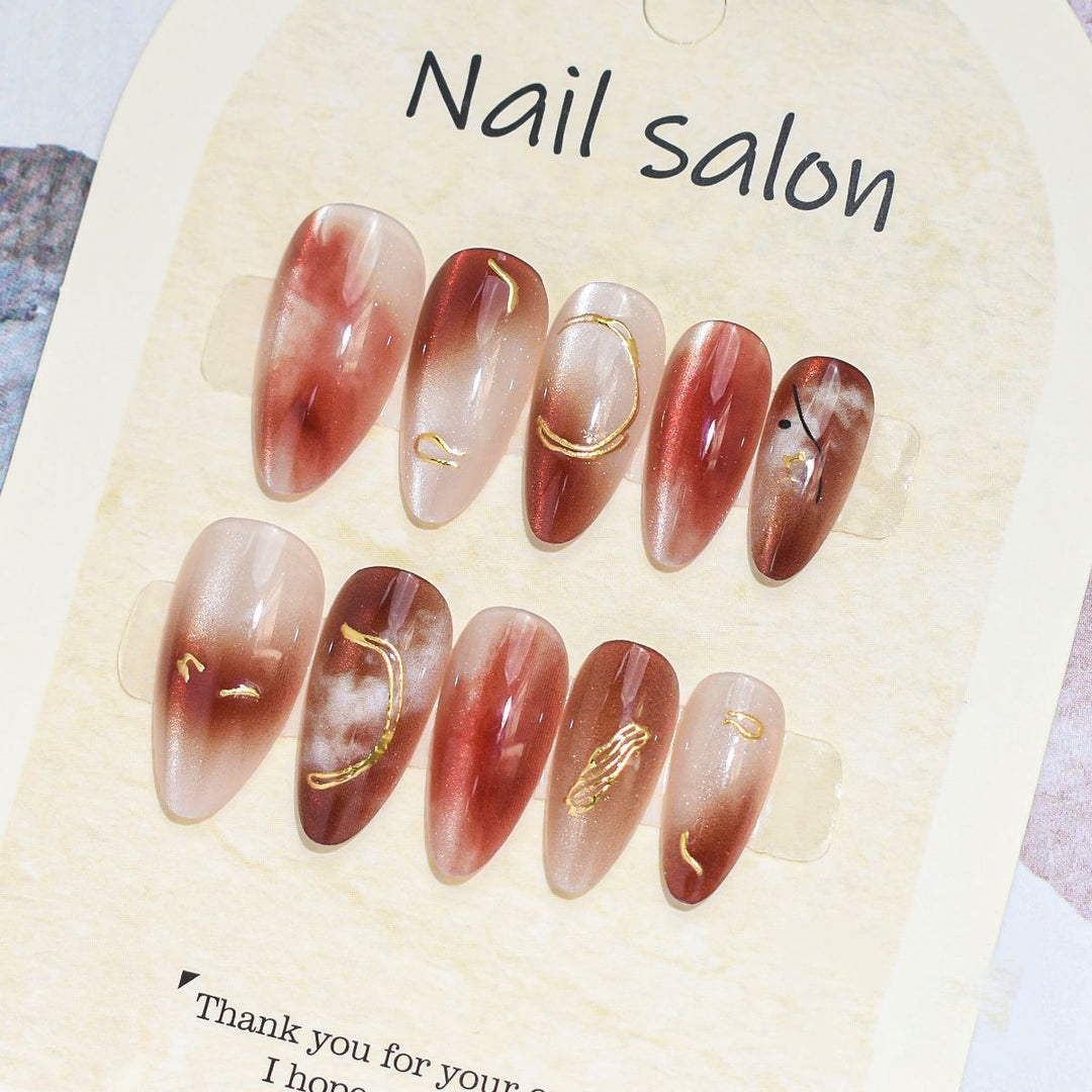 Künstlerisches Press-On-Nagelset mit Kirschblütenmuster Karnz