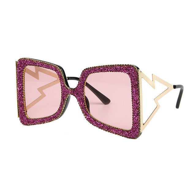 Damen übergroße Sonnenbrille mit glitzerndem Kristallrahmen Karnz