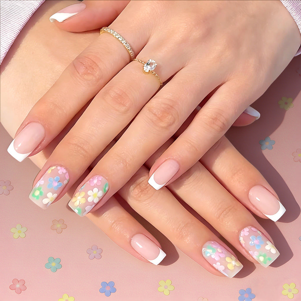 Floral French Tip Press-On Nail Set Karnz